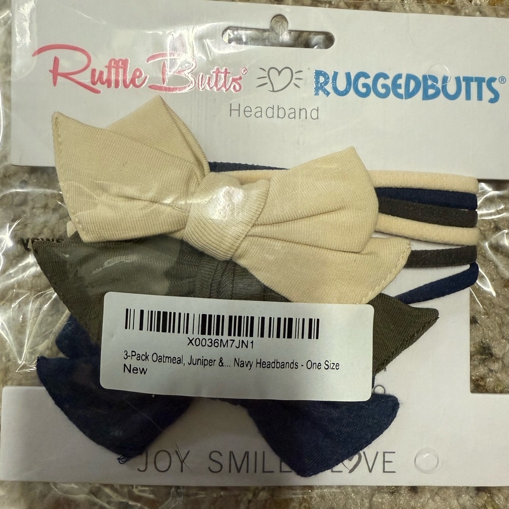 Ruffle Butts Oatmeal, Juniper, and Heather Navy Headband Set of three NWT